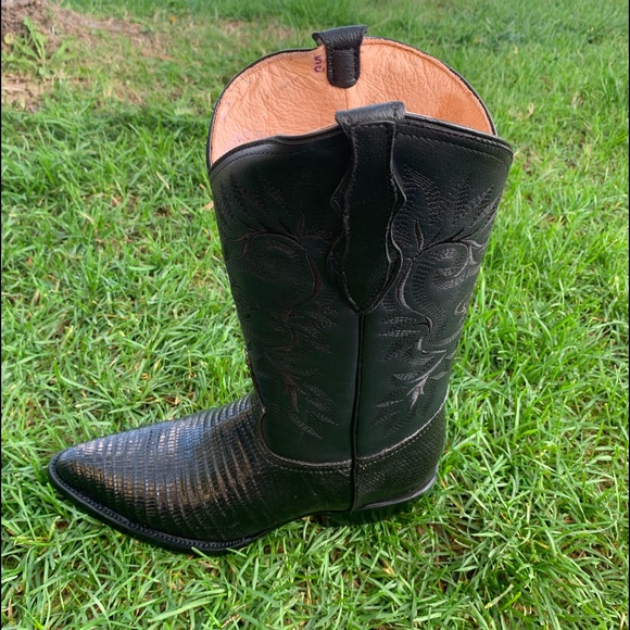 MENS WESTERN COWBOY BOOTS LIZARD PRINT LEATHER BLACK BOTA VAQUERA LAGARTO 099 - Picture 4 of 8